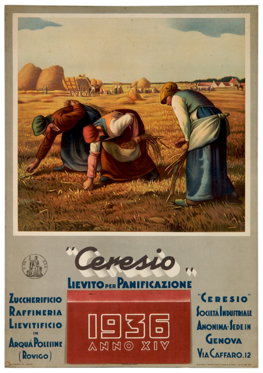 dipinto con Le spigolatrici di François Millet (calendario) - ambito italiano (sec. XX)