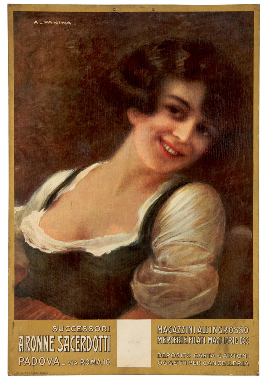 ritratto di donna con corpetto e camicia (calendario) di Panina A (sec. XX)