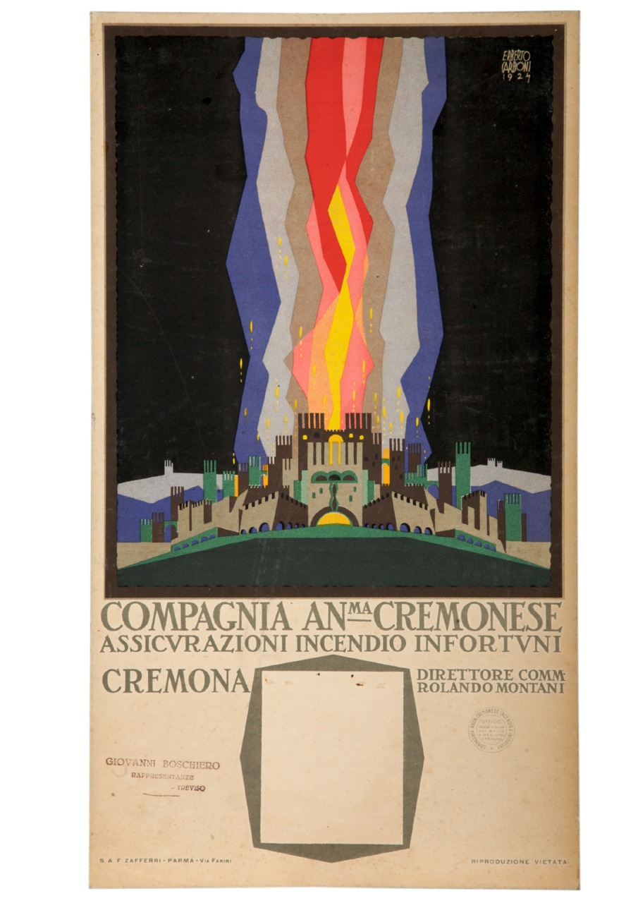 veduta di Cremona in fiamme (calendario) di Carboni Erberto detto Lince (sec. XIX)