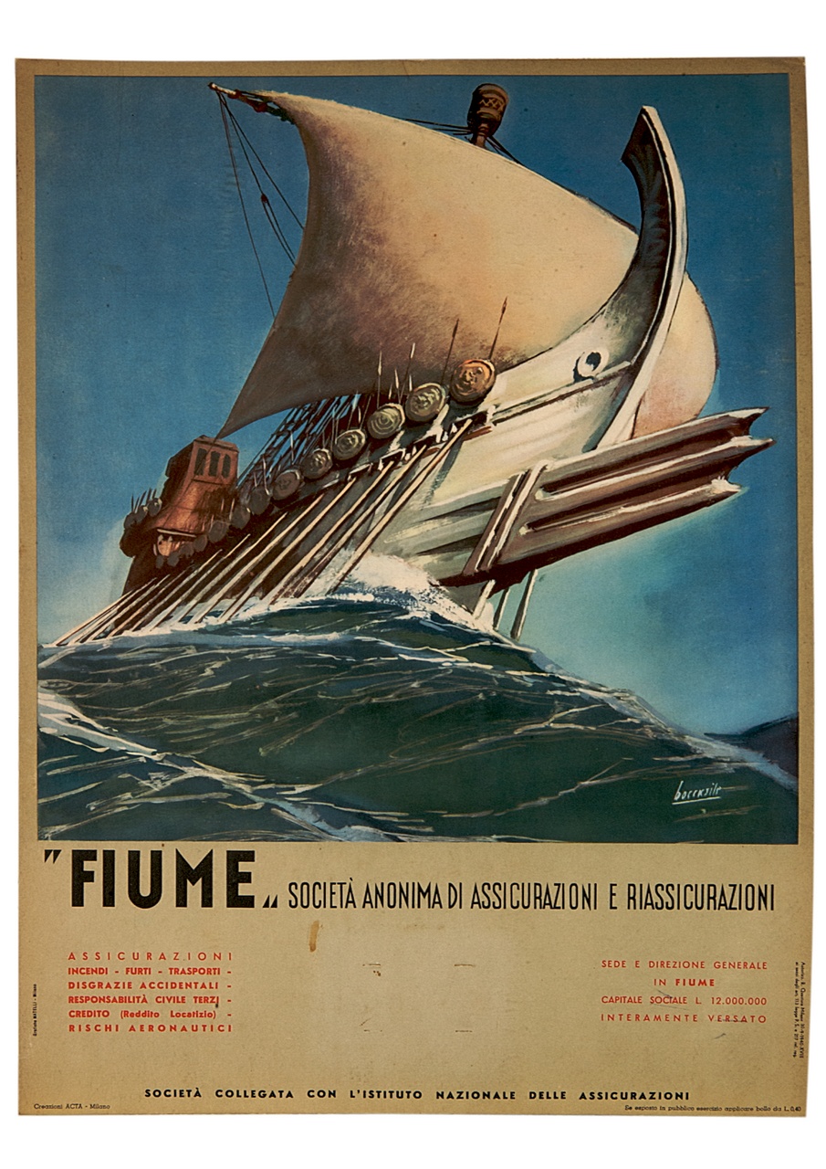 nave romana solca un'onda (calendario) di Boccasile Gino (sec. XX)