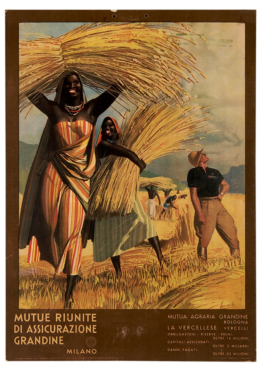 donne africane raccolgo il grano alla presenza di un colono (calendario) di Boccasile Gino (sec. XX)