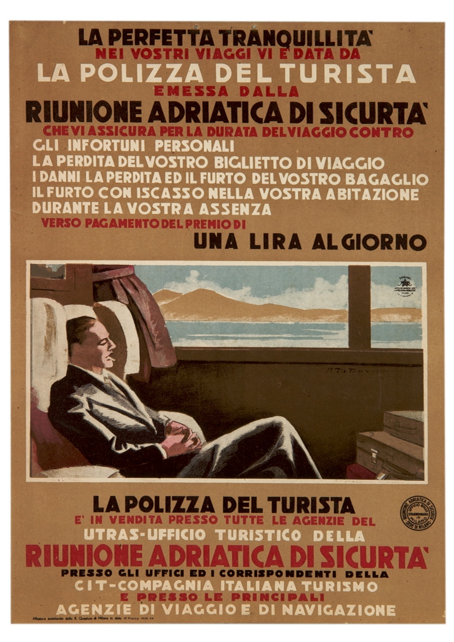 uomo seduto nel vagone di un treno (locandina) di Dudovich Marcello (sec. XX)