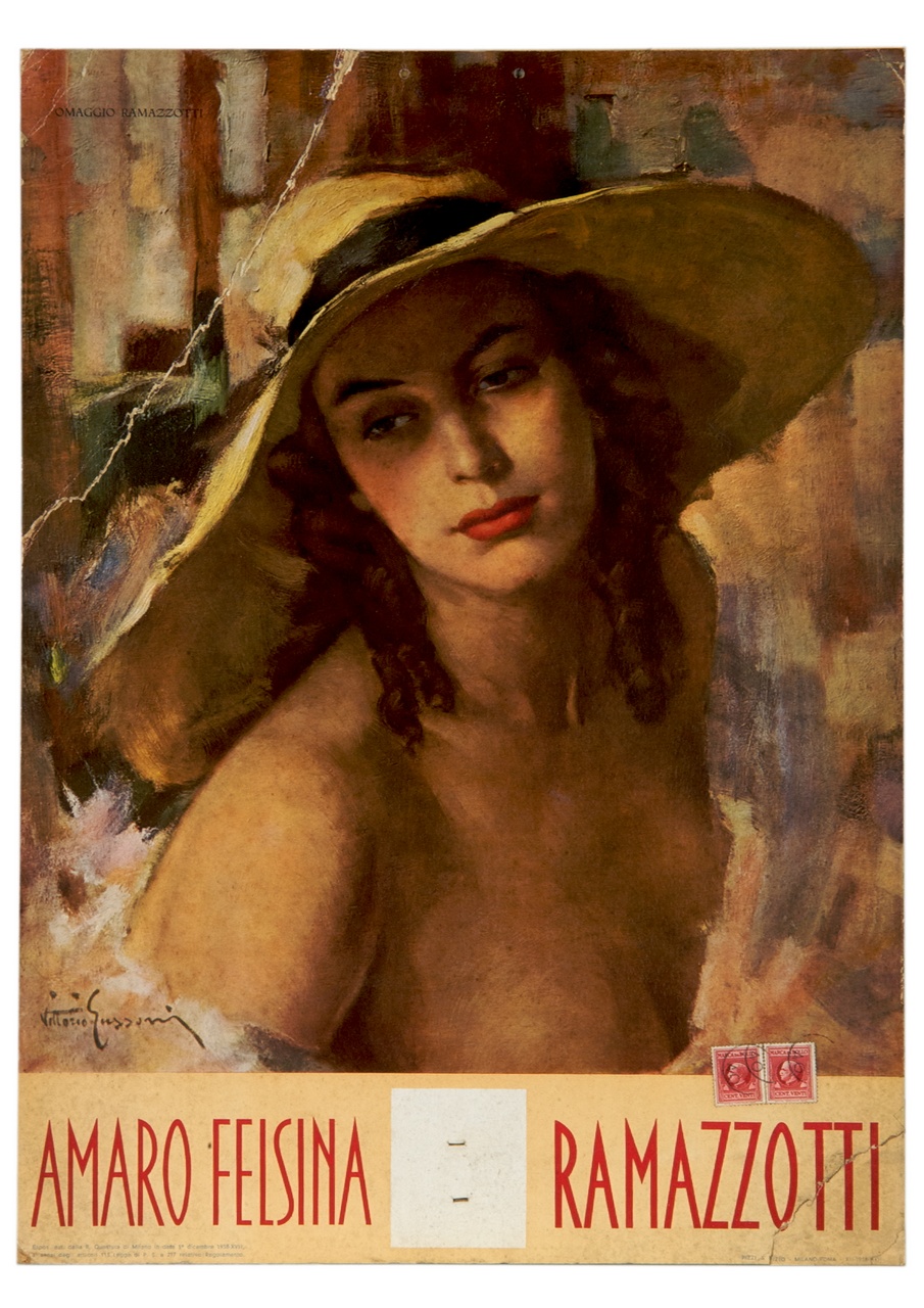 ritratto a mezzo busto di donna con cappello a tesa larga (calendario) di Gussoni Vittorio (sec. XX)