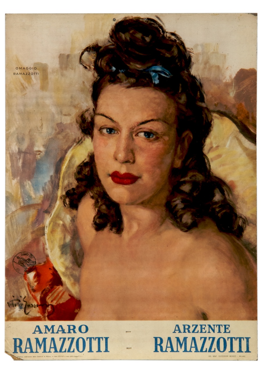 ritratto a mezzo busto di donna con le spalle scoperte (calendario) di Gussoni Vittorio (sec. XX)