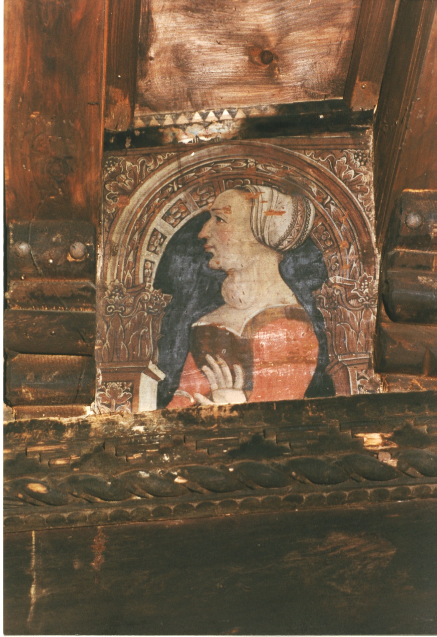 TAVOLETTA DA SOFFITTO RAFF. FIGURA FEMMINILE - AMBITO LOMBARDO (seconda meta' SEC. XV)