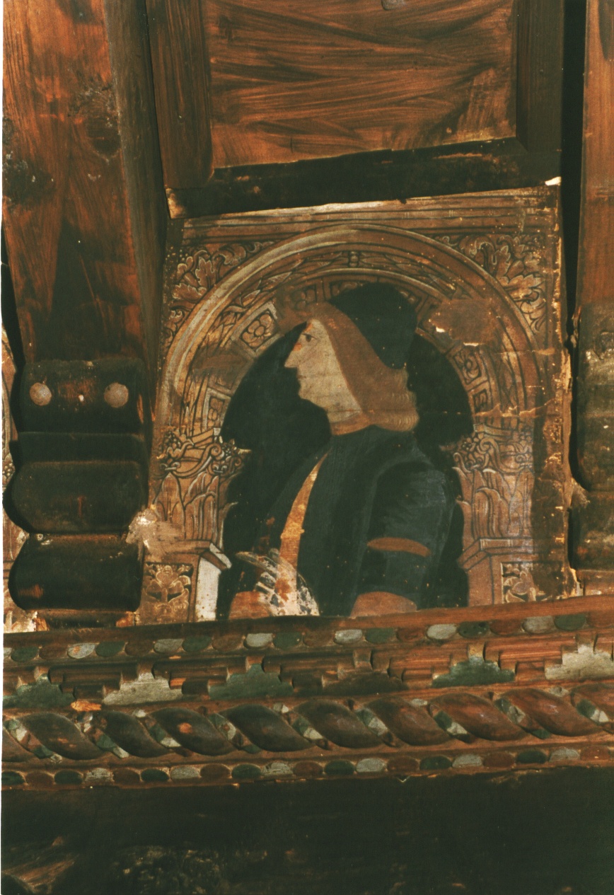 TAVOLETTA DA SOFFITTO RAFF. FIGURA MASCHILE - AMBITO LOMBARDO (seconda meta' SEC. XV)