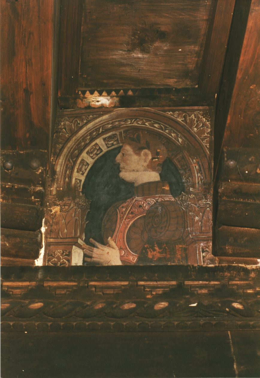 TAVOLETTA DA SOFFITTO RAFF. FIGURA MASCHILE - AMBITO LOMBARDO (seconda meta' SEC. XV)