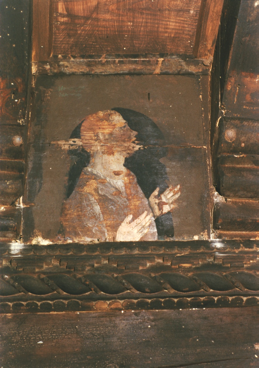 TAVOLETTA DA SOFFITTO RAFF. FIGURA MASCHILE - AMBITO LOMBARDO (seconda meta' SEC. XV)