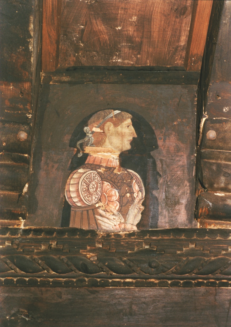 TAVOLETTA DA SOFFITTO RAFF. FIGURA MASCHILE - AMBITO LOMBARDO (seconda meta' SEC. XV)