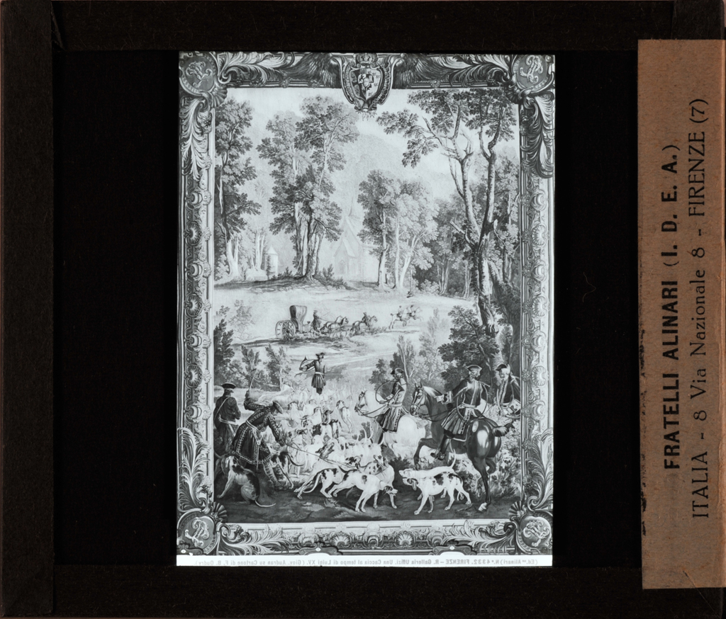 Jean Audran - Caccia al tempo di Luigi XV - arazzo su cartone di Jean Baptiste Oudry (diapositiva) di Oudry, Jean-Baptiste, Audran, Jean, Alinari, Fratelli (stabilimento) (prima metà XX)