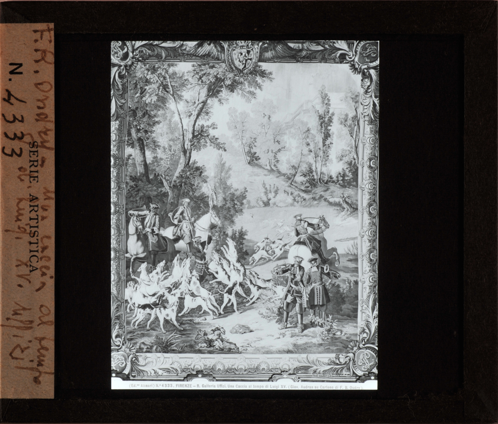 Jean Audran - Caccia al tempo di Luigi XV - arazzo su cartone di Jean Baptiste Oudry (diapositiva) di Oudry, Jean-Baptiste, Audran, Jean, Alinari, Fratelli (stabilimento) (prima metà XX)