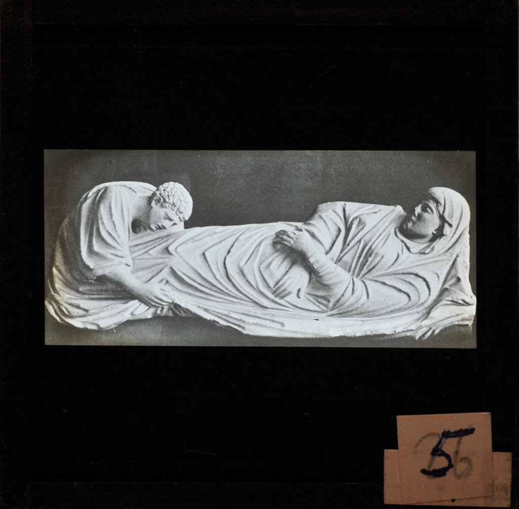 Arnolfo di Cambio - Dormitio Virginis - frammento con la Vergine e San Giovanni apostolo (diapositiva) di Arnolfo di Cambio (e aiuti), Istituto Germanico di Firenze (metà XX)