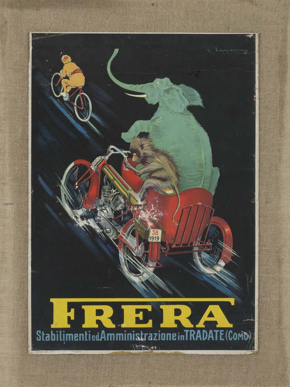 veduta di Modigliana con albero in primo piano (manifesto) di Campi Serafino (sec. XX)