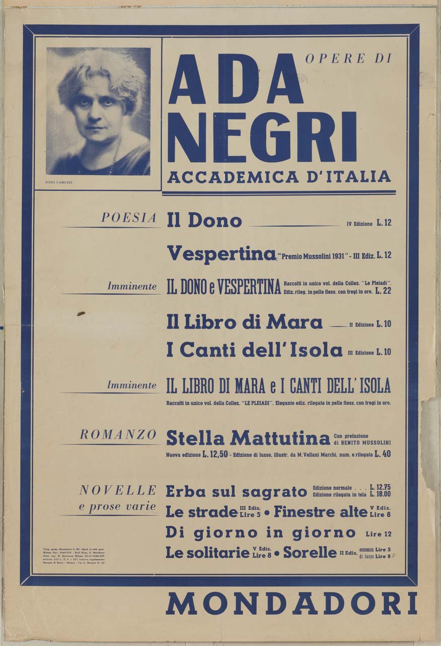 Ada Negri (manifesto) - ambito lombardo (sec. XX)