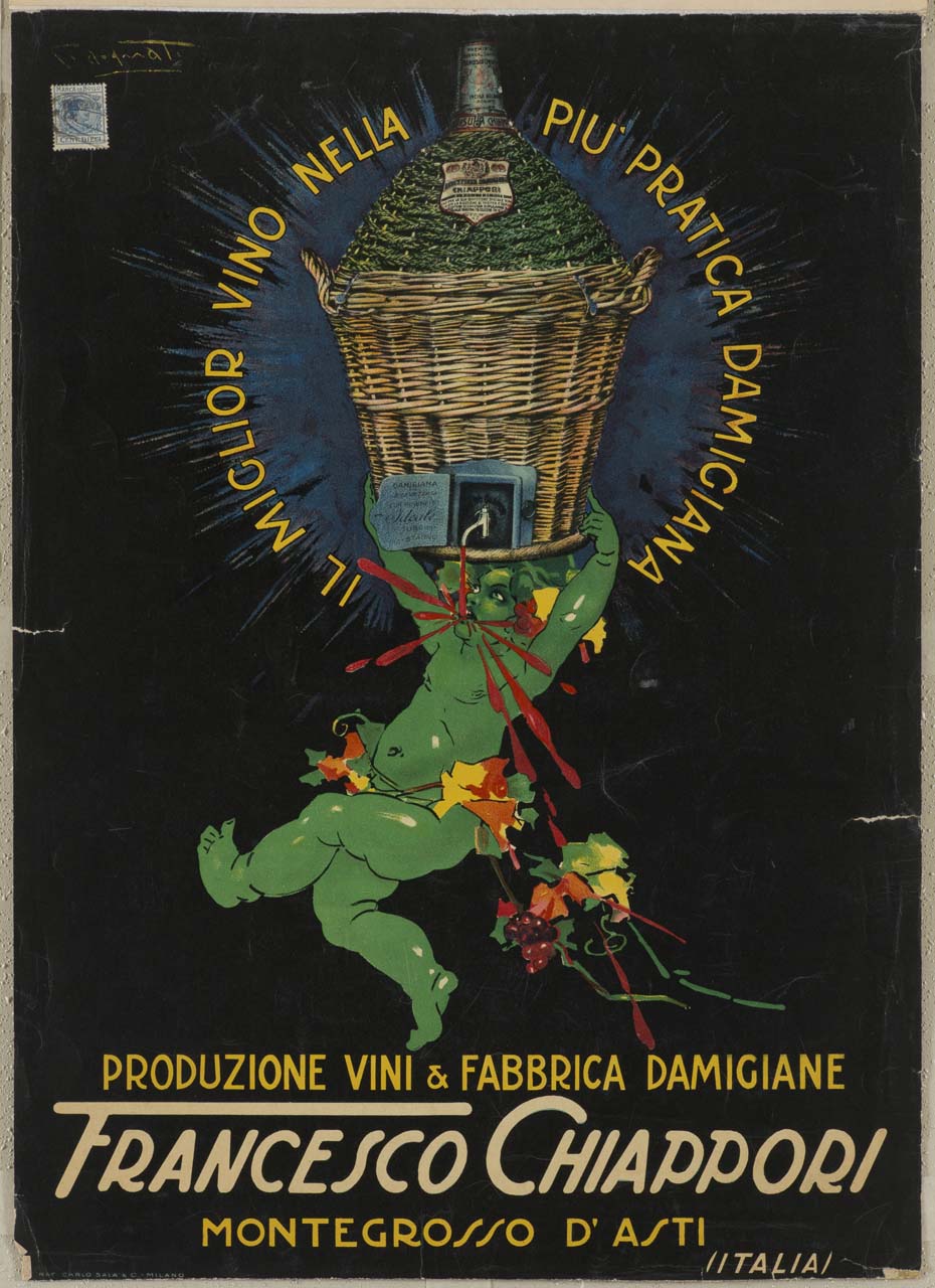 Bacco con damigiana di vino (manifesto) di Codognato Plinio (sec. XX)