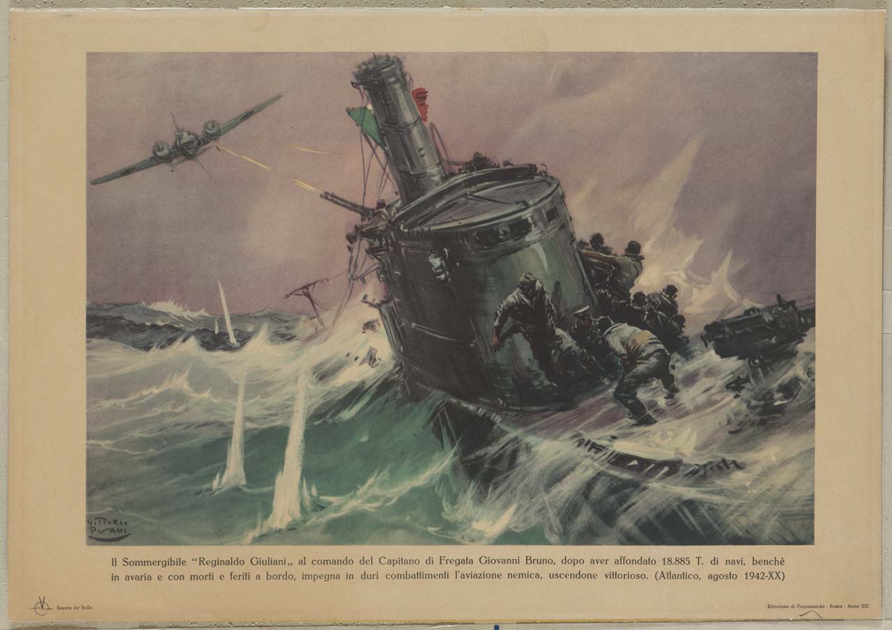 sommergibile combatte nell'Atlantico (manifesto) di Pisani Vittorio (sec. XX)