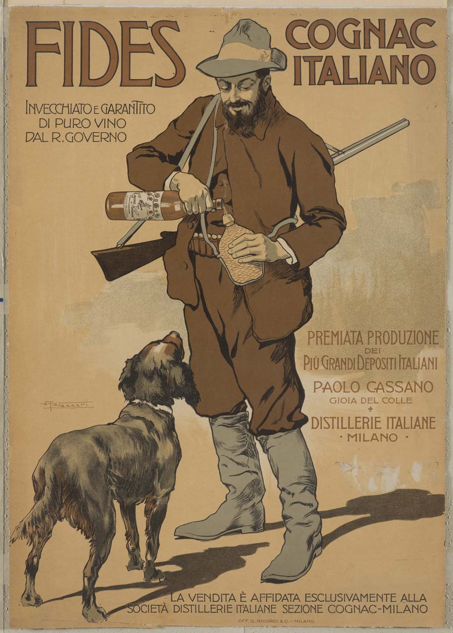 cacciatore con cane (manifesto) di Vaccari Alfredo (sec. XX)