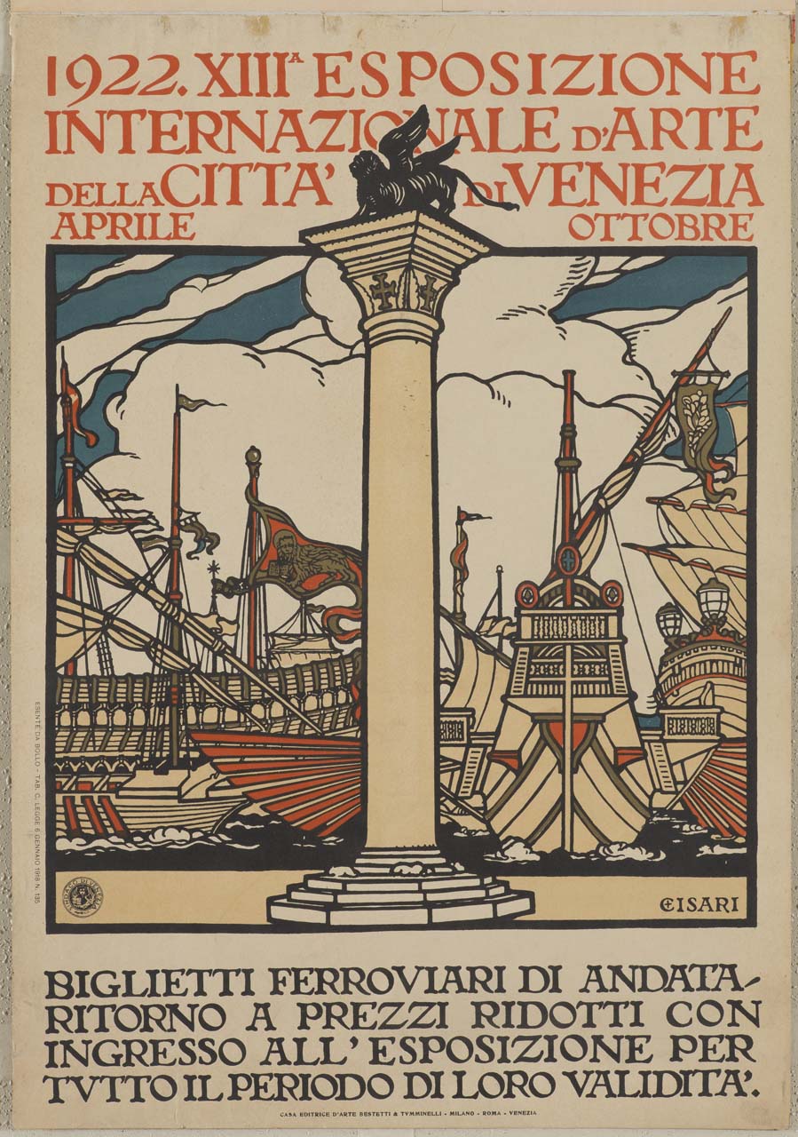 colonna marciana e barche (manifesto) di Cisari Giulio (sec. XX)