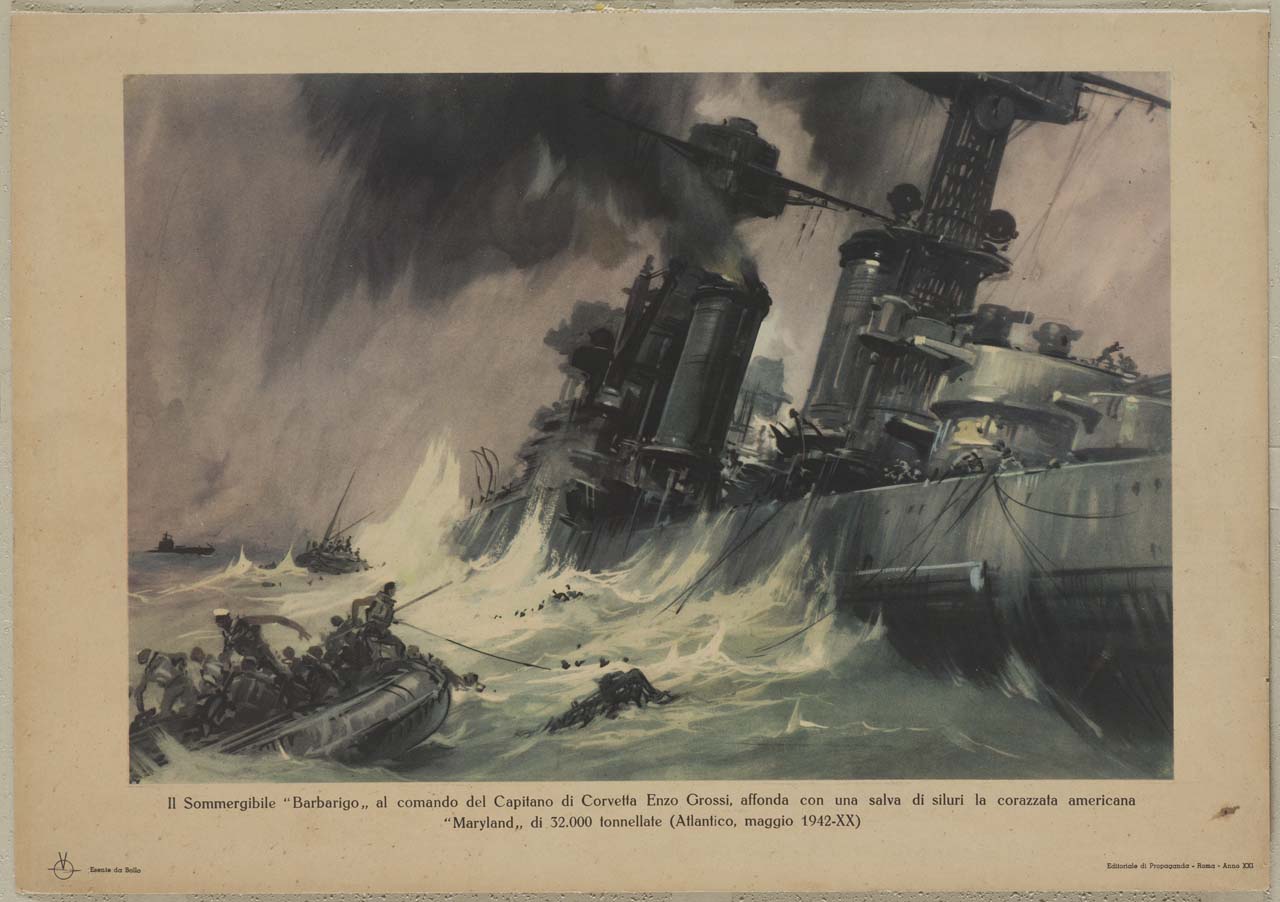 mezzi d'assalto attaccano una corazzata (manifesto) - ambito italiano (sec. XX)