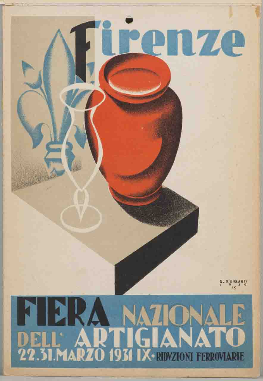 due vasi su ripiano affiancati da giglio di Firenze (locandina) di Piombanti Ammannati Giuseppe (sec. XX)