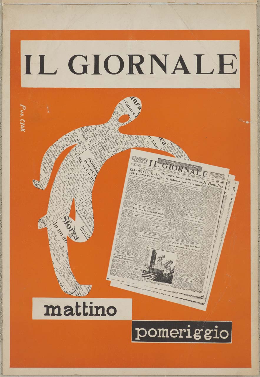 figura ritagliata con carta da giornale (locandina) - ambito Italia meridionale (sec. XX)