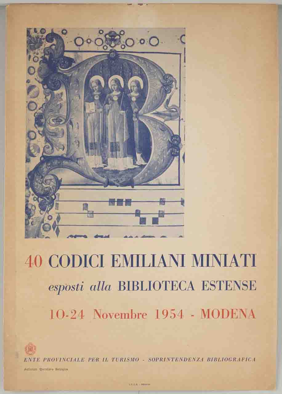 miniatura con capitale B contenente tre angeli (locandina) - ambito emiliano (sec. XX)