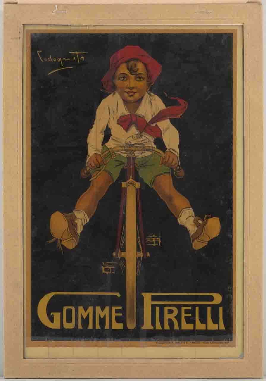 bambino corre in sella a una bicicletta (locandina) di Codognato Plinio (sec. XX)