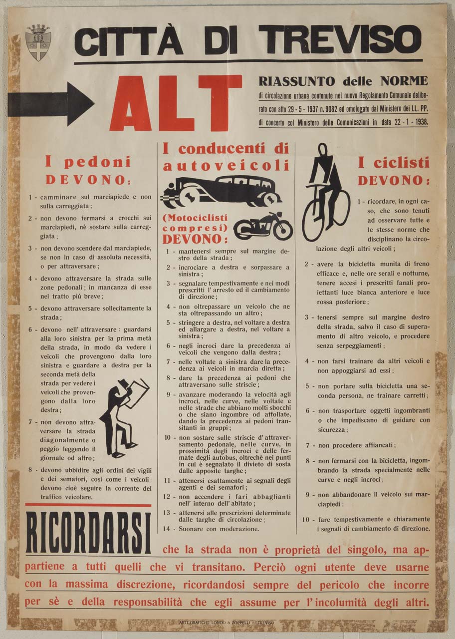 avviso della città di Treviso sulle norme di circolazione urbana (manifesto) - ambito veneto (sec. XX)