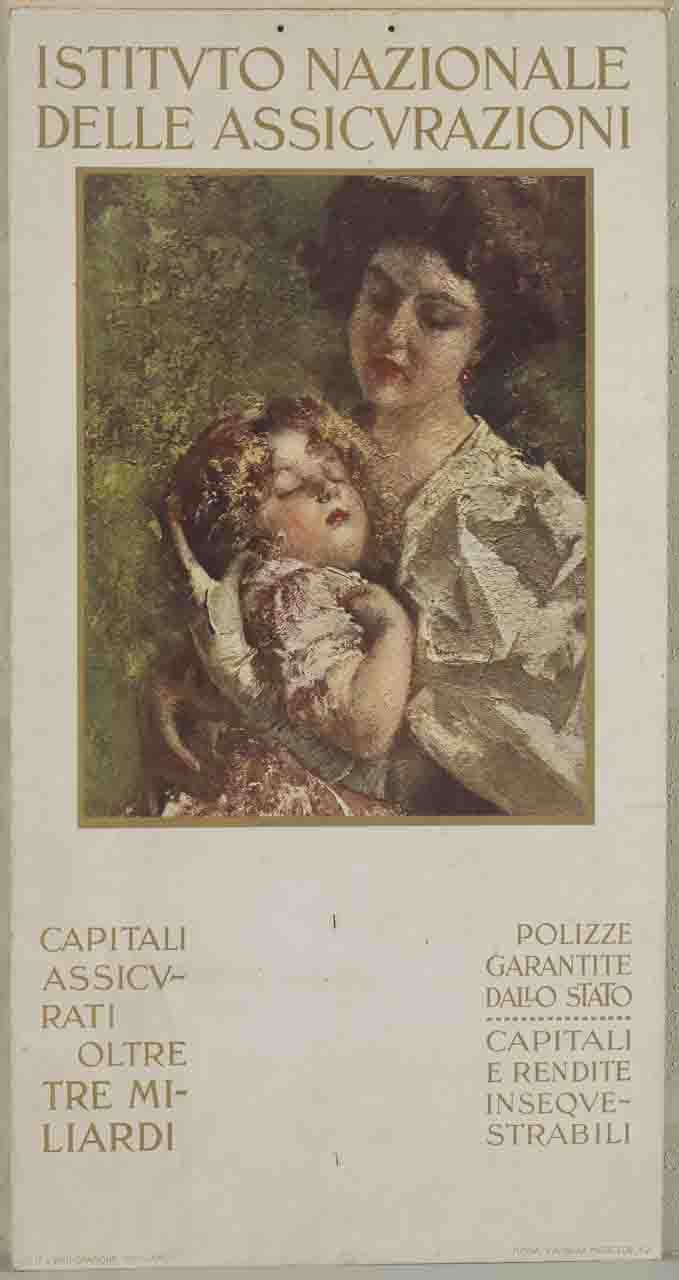 donna tiene un bambino in braccio (calendario) - ambito italiano (prima metà sec. XX)