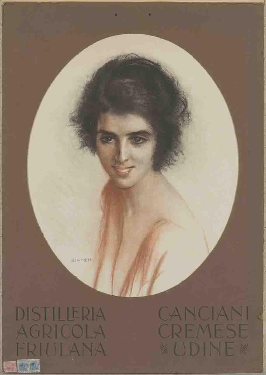 ritratto a mezzo busto di donna (manifesto) di Bianchi Virginio detto Vubi (sec. XX)