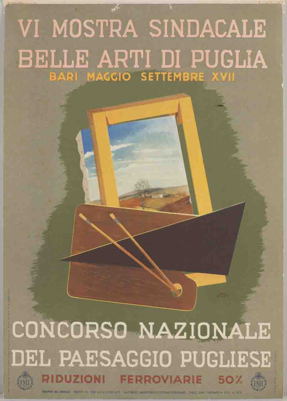 quadro con cornice, tavolozza, pennelli e squadra (locandina) di Vacca Francesco (sec. XX)