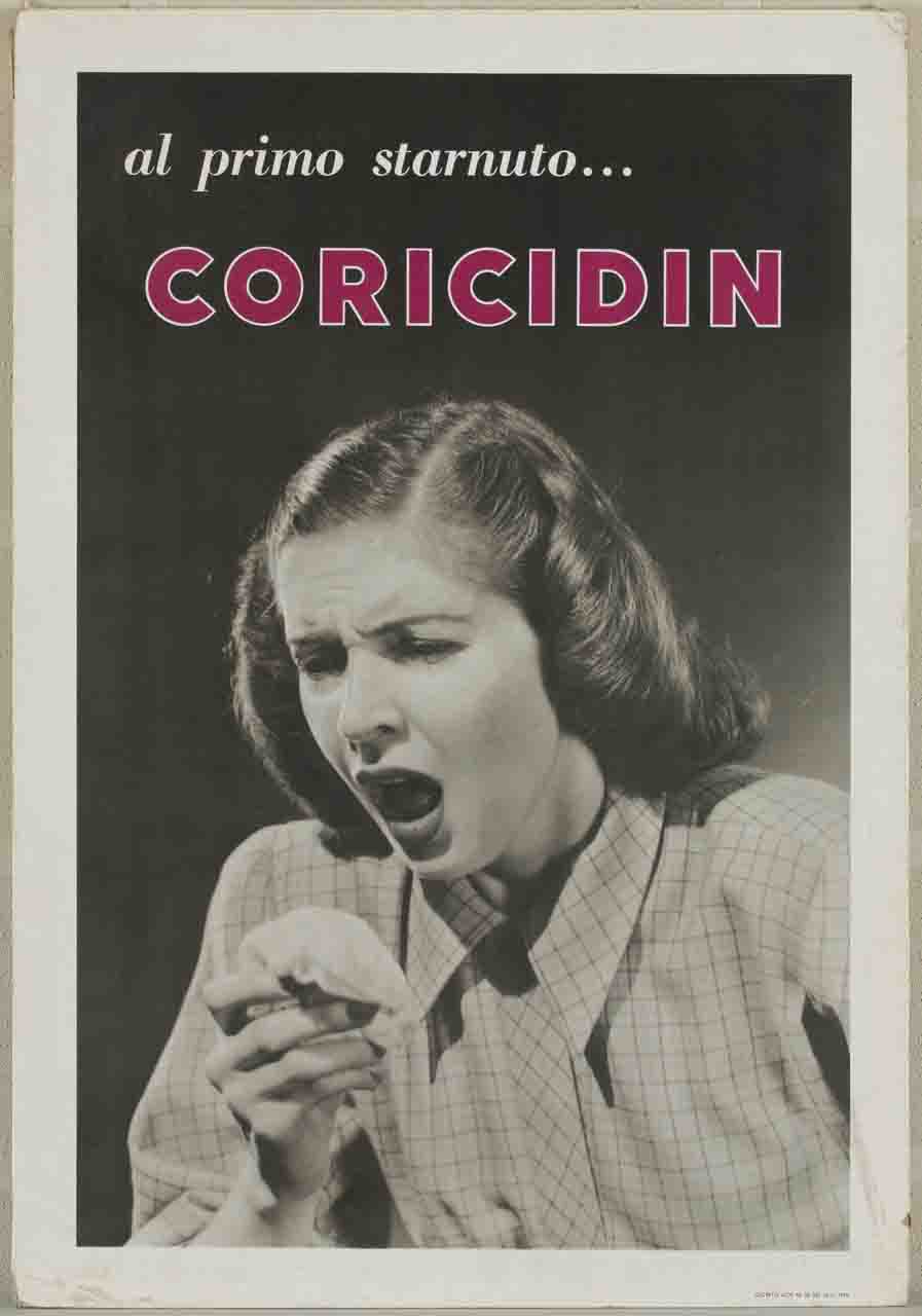 donna starnutisce (manifesto) - ambito italiano (sec. XX)