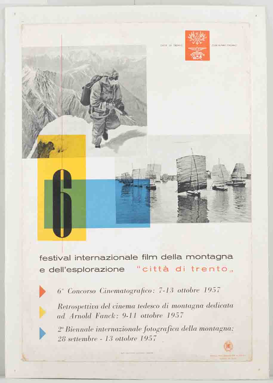 alpinista in scalata su ghiaccio e giunche in navigazione (locandina) - ambito italiano (sec. XX)