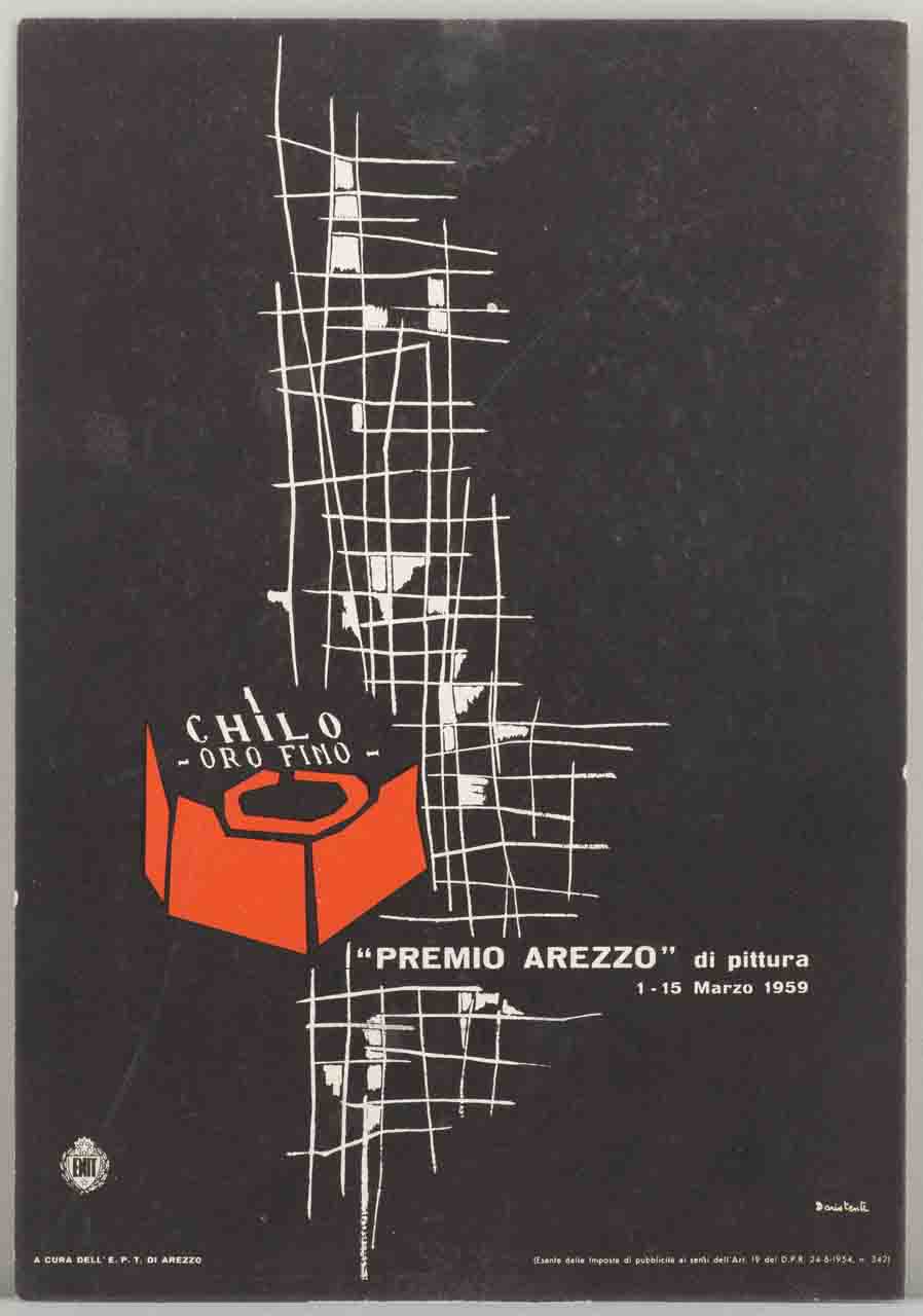 composizione astratta e un peso da bilancia (locandina) di Tenti Dario (sec. XX)