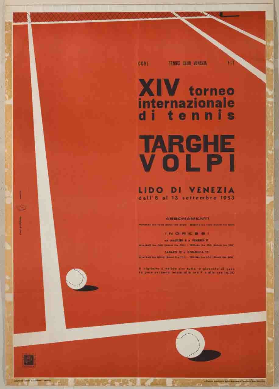 due palle da tennis su campo da tennis rosso (manifesto) di Studio Alma (sec. XX)