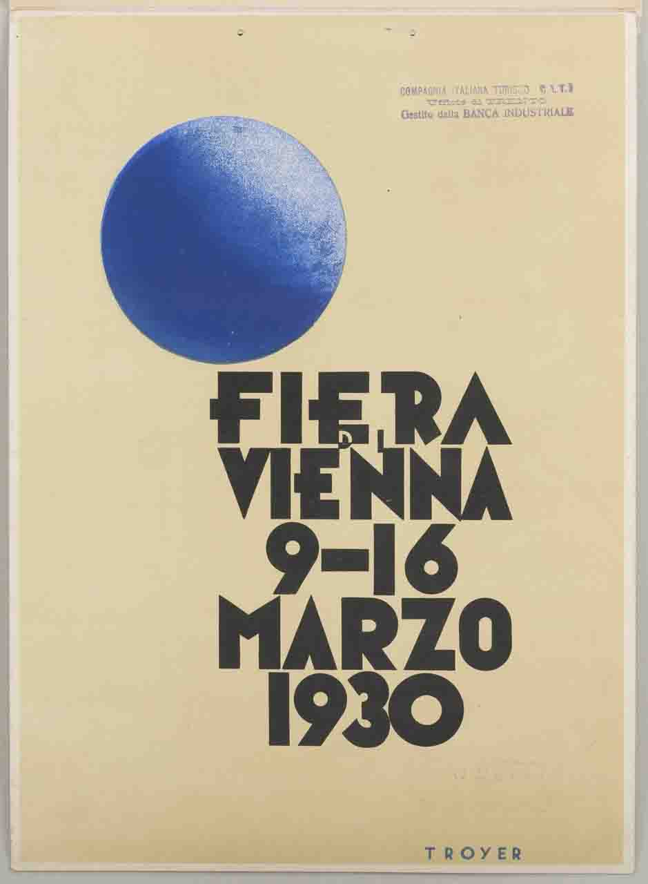 scritte sovrastate da una sfera blu (locandina) di Troyer Johannes (sec. XX)