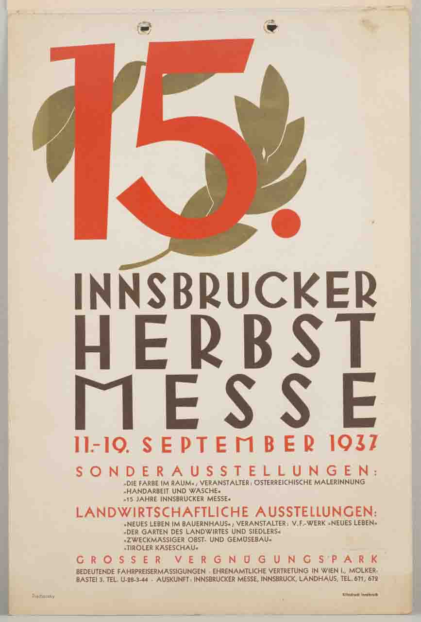 scritte parzialmente ornate da foglie (locandina) di Prachensky Wilhelm (sec. XX)