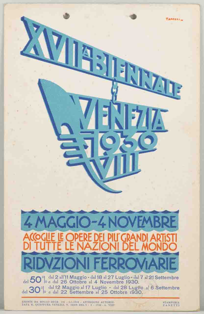 insegna a giorno in prospettiva con ferro di prua di gondola e scritte (locandina) di Tanozzi Gorgon (sec. XX)