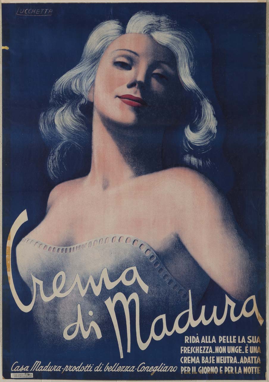 ritratto a mezzo busto di donna con corsetto (manifesto) di Lucchetta Giuseppe (sec. XX)