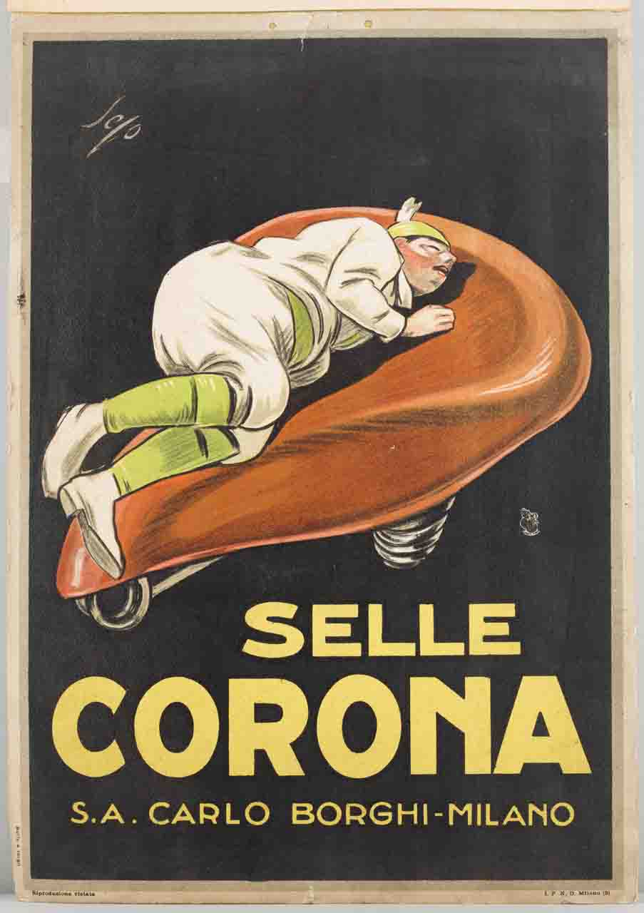 folletto addormentato sopra una sella (locandina) di Pozzati Severo detto Sepo, MAGA (sec. XX)