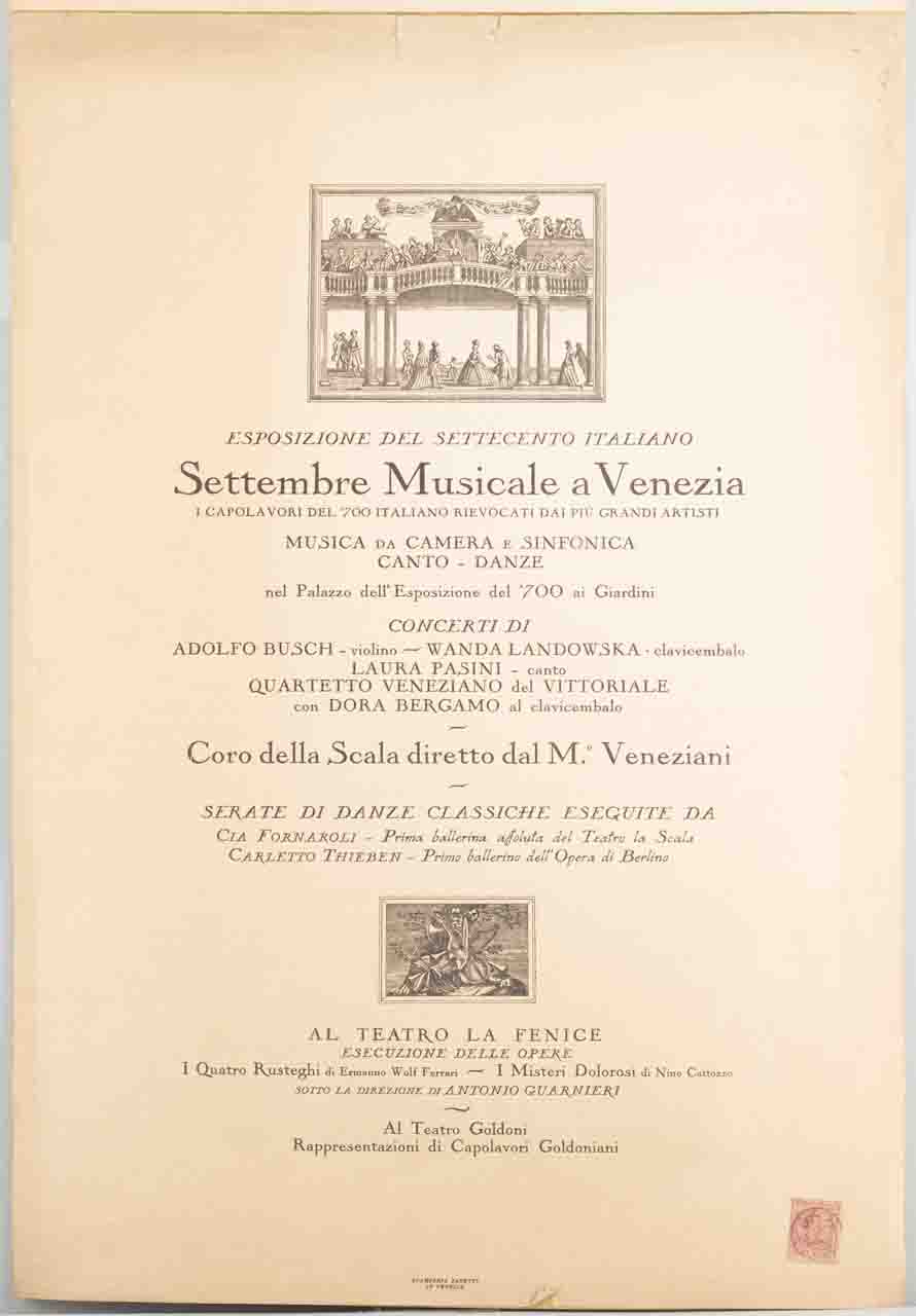 cantoria con orchestra e figure in abito settecentesco e strumenti musicali (locandina) (sec. XX)