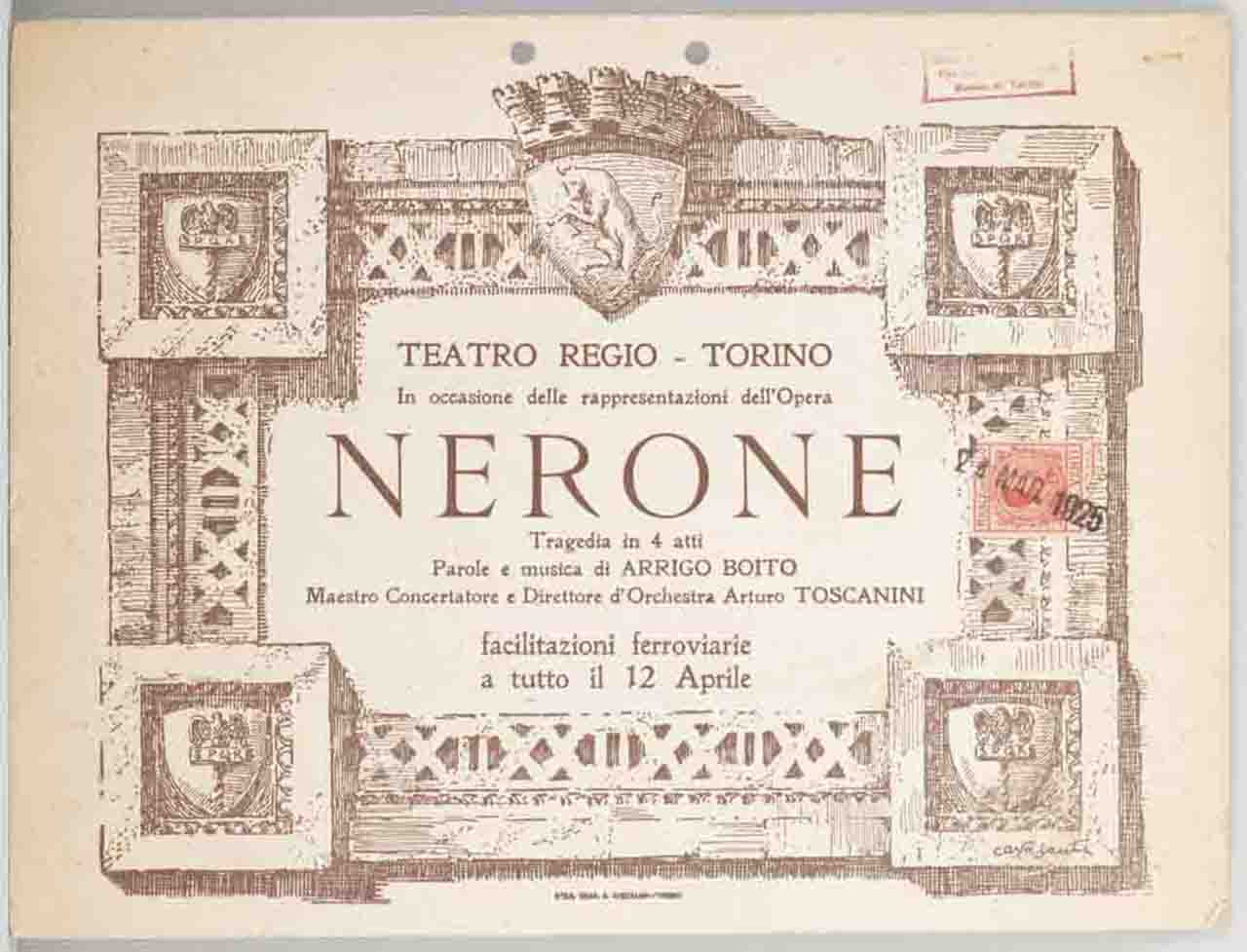 lapide iscritta con cornice a rilievo con stemma della città di Torino (locandina) di Cavasanti Giuseppe (sec. XX)