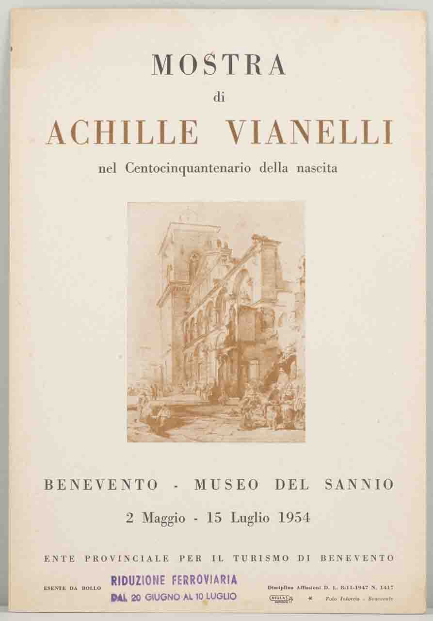 disegno con Facciata del Duomo di Benevento di Achille Vianelli (locandina) di Foto Intorcia (sec. XX)