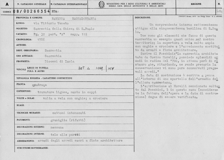 Sacrestia della Chiesa di S. Paolo (sacrestia) - Massalombarda (RA) 