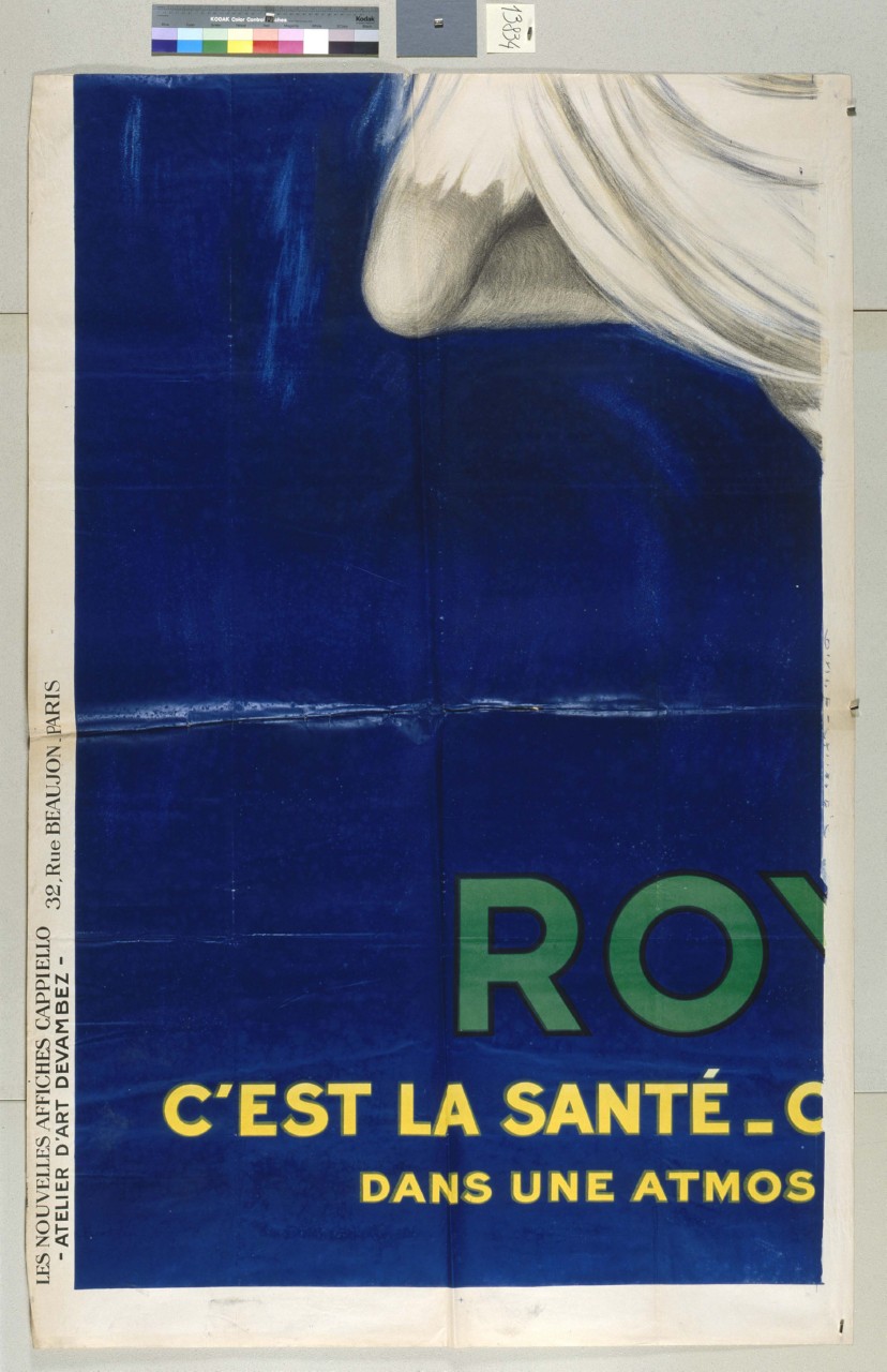 gamba di donna con veli su fondo blu (manifesto, stampa composita) di Cappiello Leonetto (sec. XX)