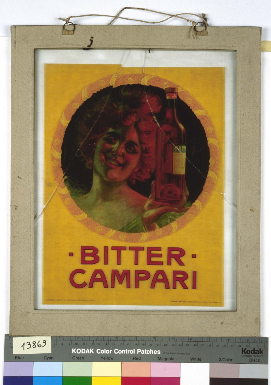 donna con bottiglia entro un tondo (tabella) (prima metà sec. XX)