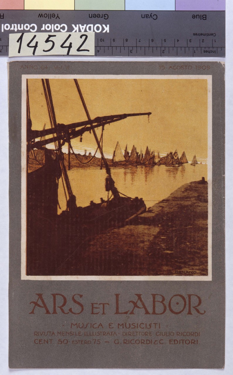 paesaggio marino con barche a vela (copertina) di Ornano Alfredo (sec. XX)