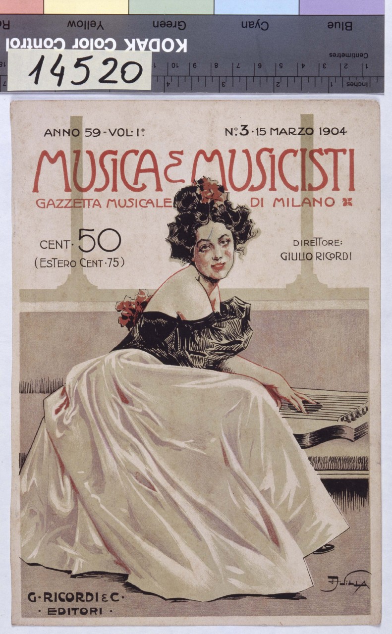 donna in atteggiamento ammiccante suona una cetra da tavolo (copertina) di Villa Aleardo (sec. XX)