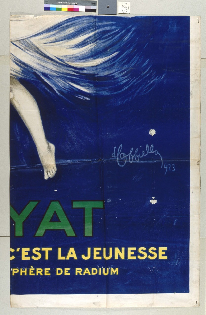 gamba di donna con veli su fondo blu (manifesto, stampa composita) di Cappiello Leonetto (sec. XX)