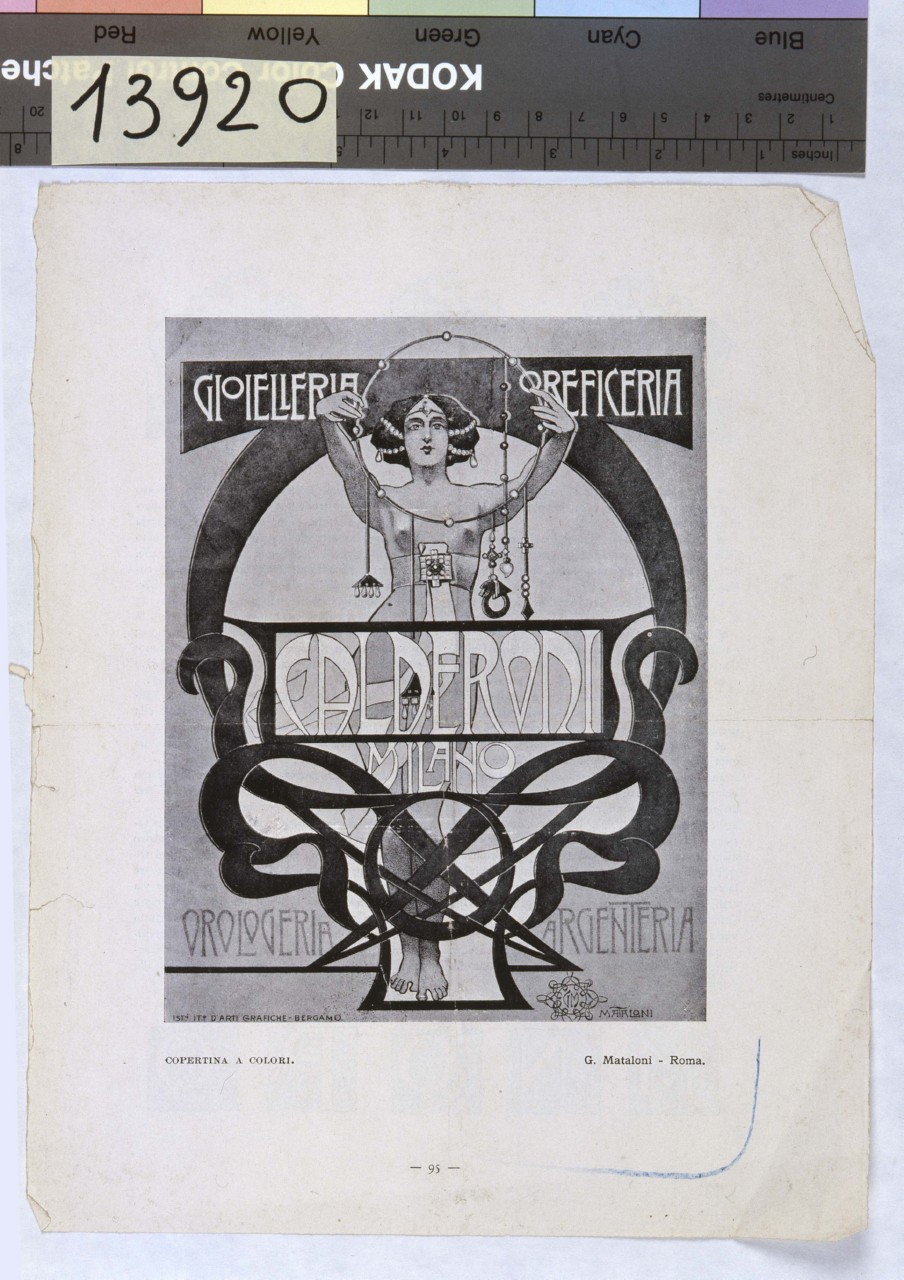 donna seminuda solleva un cerchio con ciondoli appesi (stampa) di Mataloni Giovanni Maria (sec. XX)